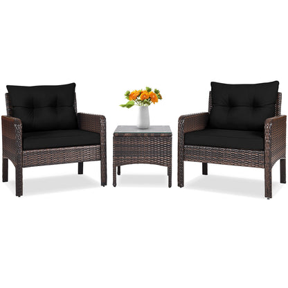 Juego de 3 piezas de conversación para patio exterior de ratán con cojines de asiento - Beige