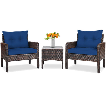 Juego de 3 piezas de conversación para patio exterior de ratán con cojines de asiento - Beige