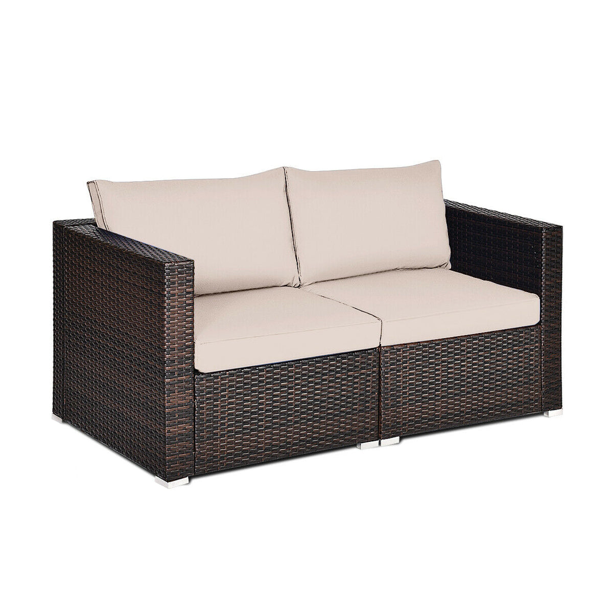 2PCS Patio Rattan Sectional Conversation Sofa Set-Black