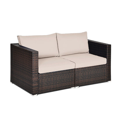2PCS Patio Rattan Sectional Conversation Sofa Set-Black