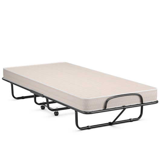 Rollaway Guest Bed with Sturdy Steel Frame and Memory Foam Mattress Made in Italy-Beige - Tampa Home & Garden Store