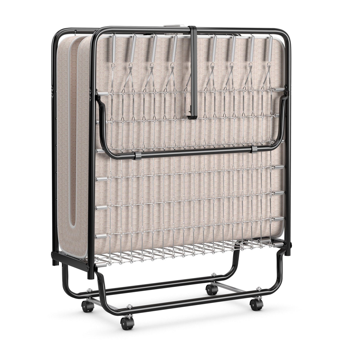 Rollaway Guest Bed with Sturdy Steel Frame and Memory Foam Mattress Made in Italy-Beige