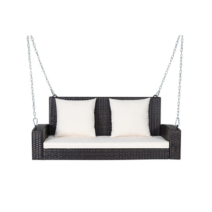 2-Person Patio Rattan Porch Swing with Cushions-Black