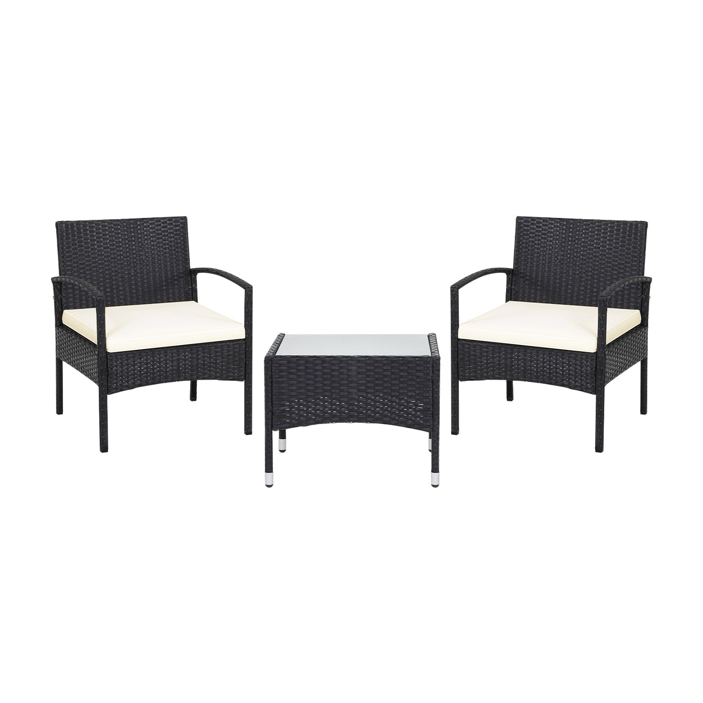 3 Pieces Patio Wicker Rattan Furniture Set with Cushion for Lawn Backyard-Red