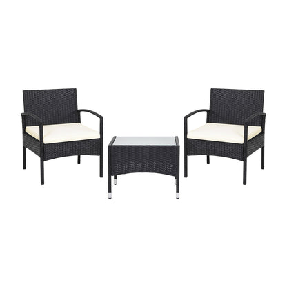 3 Pieces Patio Wicker Rattan Furniture Set with Cushion for Lawn Backyard-Red