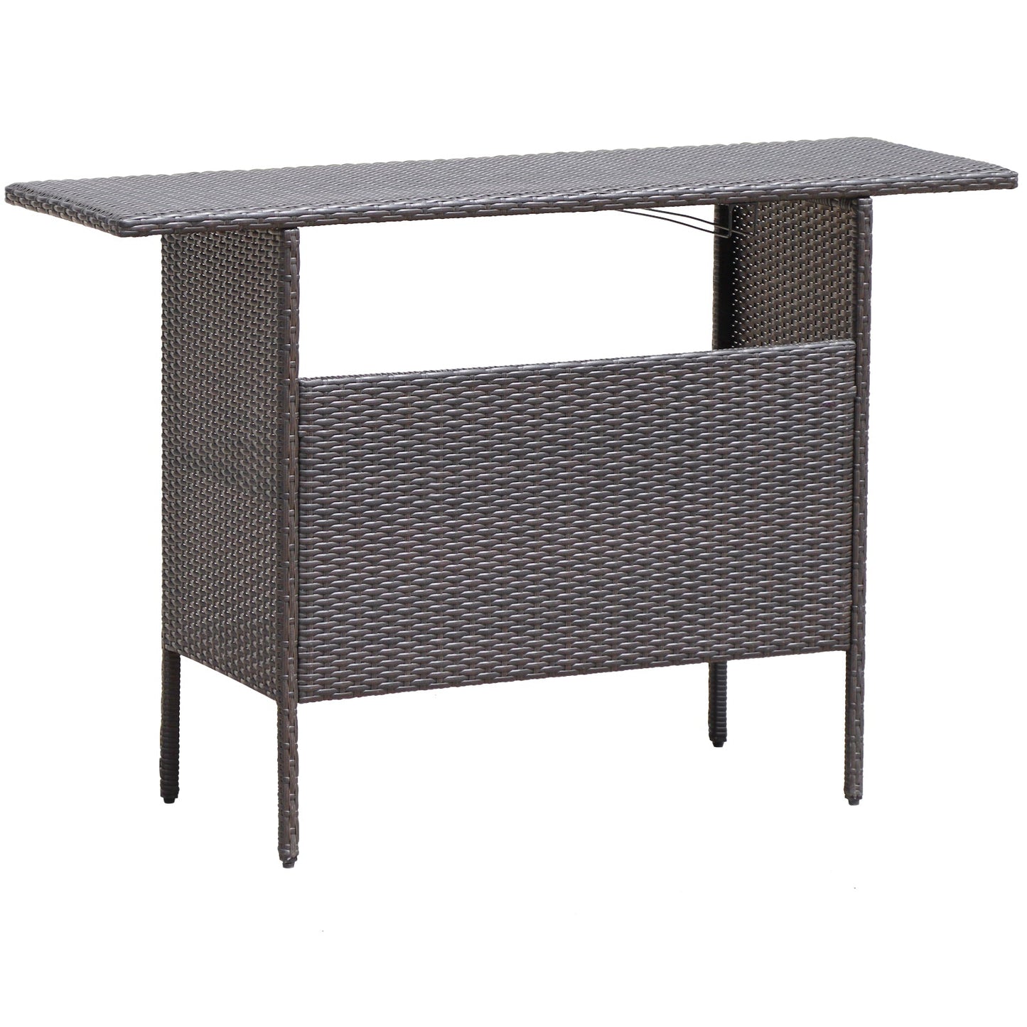 Mesa de bar de mimbre para exterior con 2 estantes de malla metálica