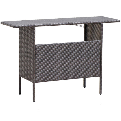 Mesa de bar de mimbre para exterior con 2 estantes de malla metálica