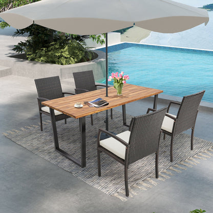 Mesa de comedor para exteriores de madera de acacia para 6 personas con orificio para sombrilla de 5 cm