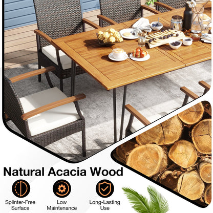 Juego de comedor de patio al aire libre de 9 piezas con mesa cuadrada de madera de acacia y agujero para sombrilla