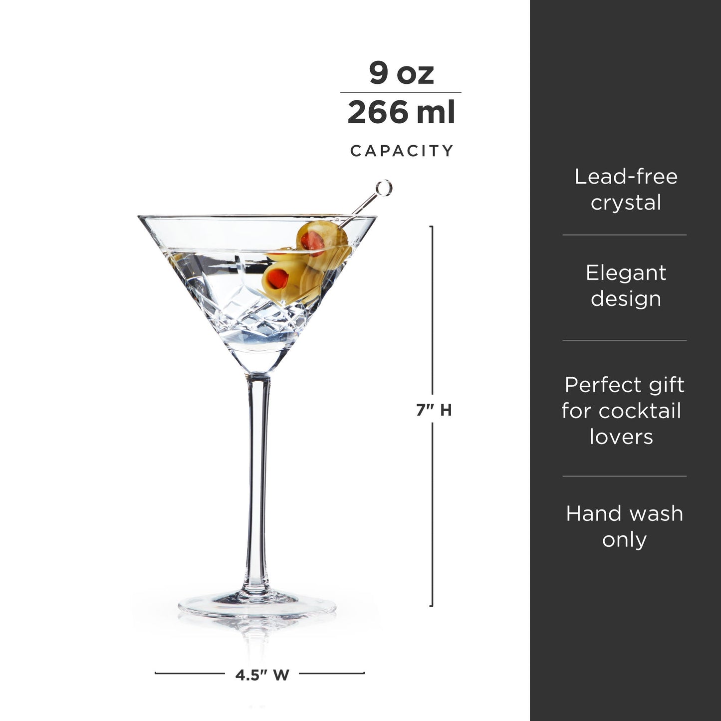 Premium Set of Two Etched Crystal Martini Glasses