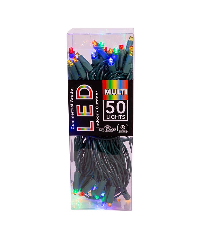 LED 50-light multicolor string lights on green wire indoor/outdoor Country Christmas Loft on Tampa Home & Garden Store