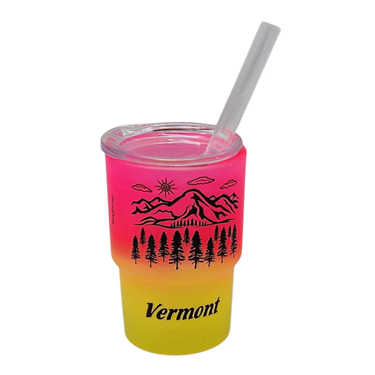 Vaso de chupito de vidrio de 2 oz de las Montañas Verdes de Vermont - Brillo dorado