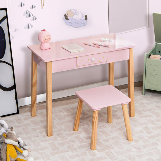 2-in-1 Children Vanity Table Stool Set with Mirror-Pink - Tampa Home & Garden Store