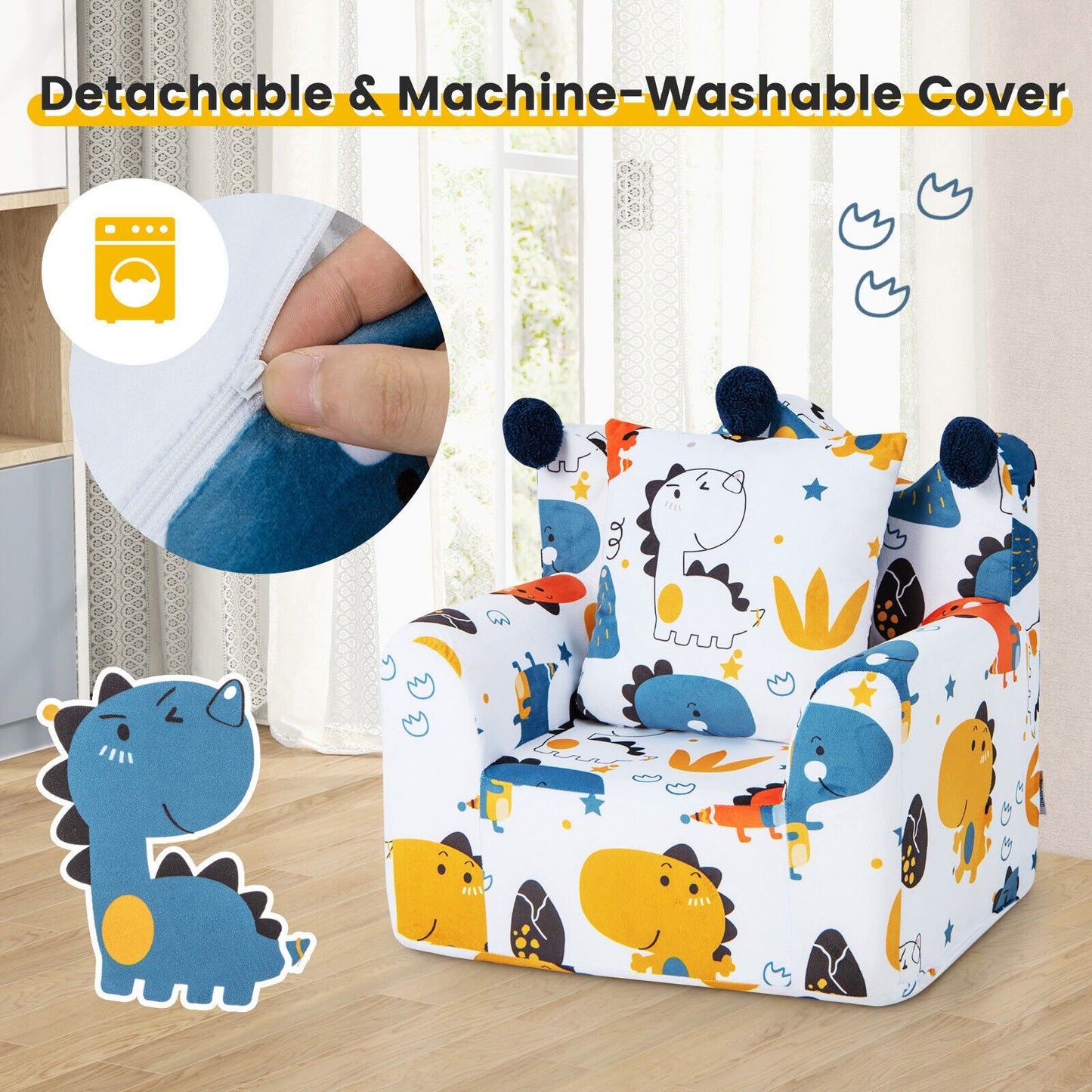 High-density Padding Kids Sofa with Armrest and Extra Pilow