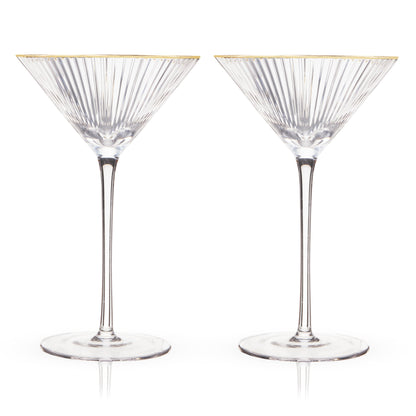 the Gold Rim Rippled Crystal Martini Glasses Set