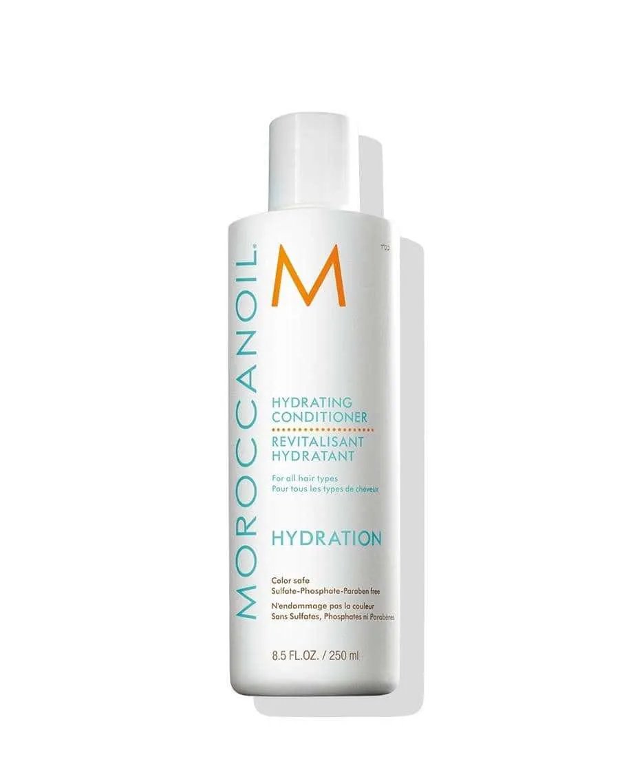 Moroccanoil Hydrating Conditioner bottle with turquoise text and orange M logo, 250 ml on Tampa Home & Garden Store