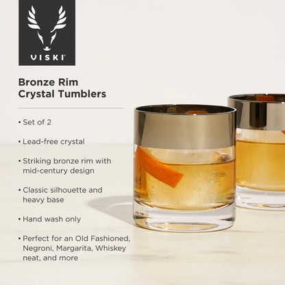 Irving Bronze Rimmed Crystal Tumblers Set of 2