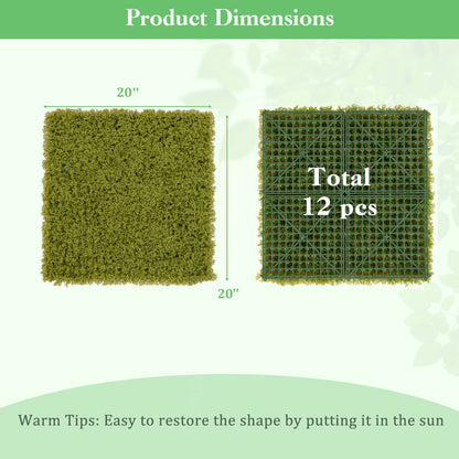 12 Piezas Paneles de Pared de Césped Artificial de 50x50cm para Jardín, Patio, Balcón - Verde Claro