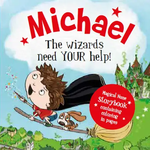 Storybook the Wizard Needs Your Help hardcover children's book, 6x6, wizard on a broom with a dog on Tampa Home & Garden Store