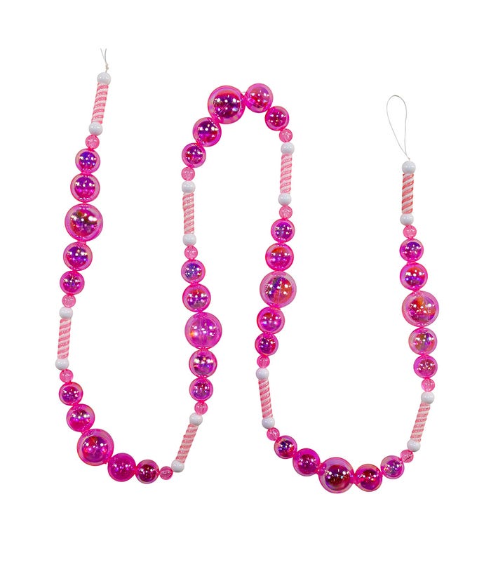 6' Pink Ball Candy Garland by Country Christmas Loft; pink acrylic beads with white spacers on Tampa Home & Garden Store