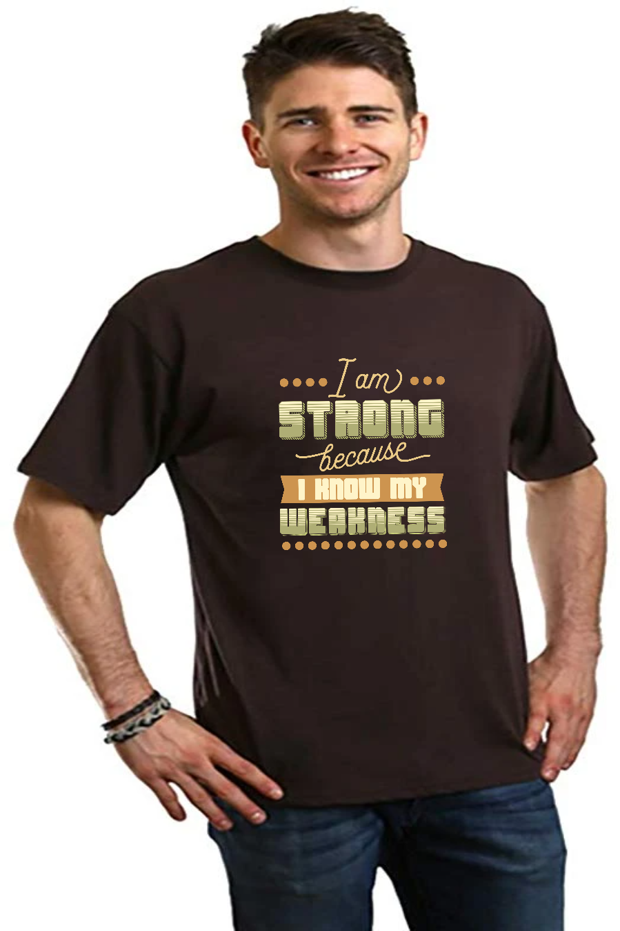 Men's brown graphic tee with I am Strong print, bamboo viscose/organic cotton, Spun Bamboo on Tampa Home & Garden Store