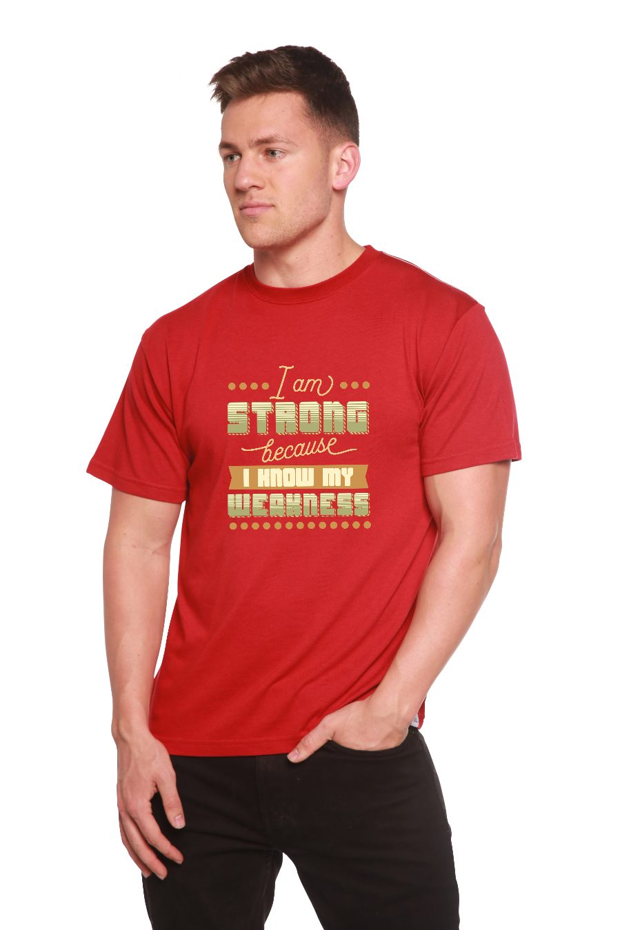 I am Strong men's bamboo viscose/organic cotton graphic T-shirt red by Spun Bamboo on Tampa Home & Garden Store
