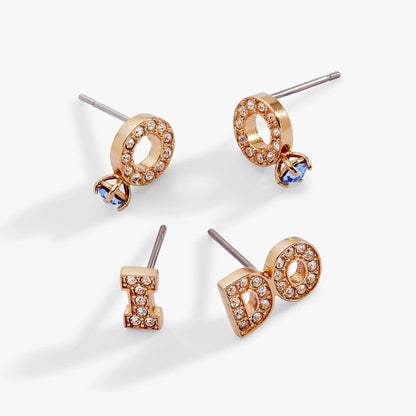 Bridal I Do stud earrings pair rose gold pavé crystals blue gemstone by Alex and Ani on Tampa Home & Garden Store
