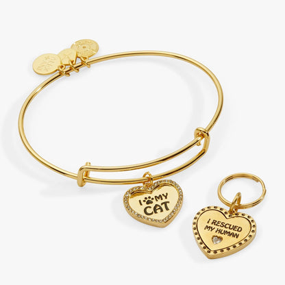 I Love My Cat bracelet set of 2 in gold-tone with paw print and heart charms by Alex and Ani on Tampa Home & Garden Store