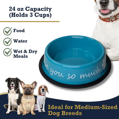 Gamelle moderne pour chien en acier inoxydable « Je t’aime tellement » – 710 ml