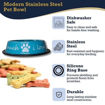 Gamelle moderne pour chien en acier inoxydable « Je t’aime tellement » – 710 ml