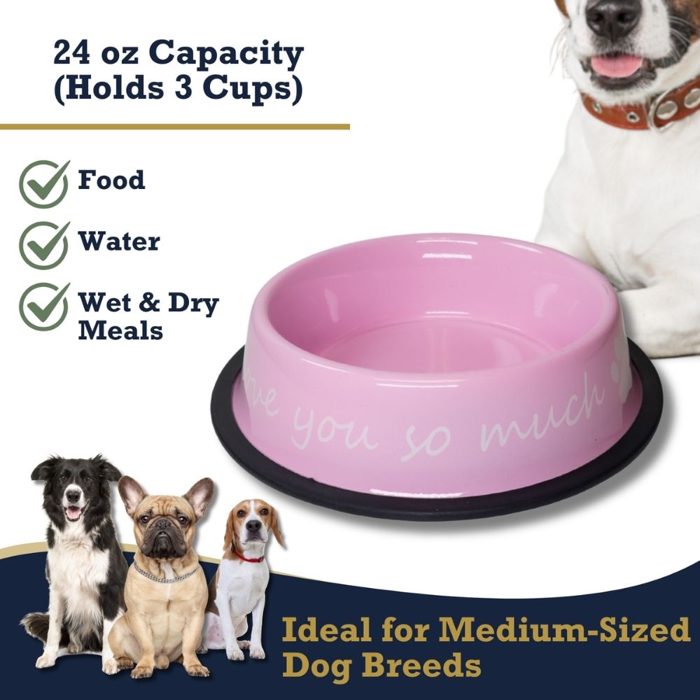Gamelle moderne pour chien en acier inoxydable « Je t’aime tellement » – 710 ml