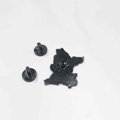 I Want to Pet Every Cat enamel pin by Shaketea, black cat silhouette lapel pin with two backs on Tampa Home & Garden Store