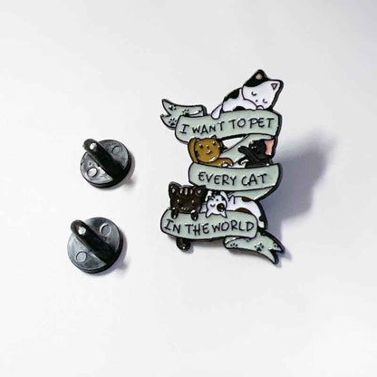 I Want to Pet Every Cat enamel pin with pastel banner and cute multi-cat design on Tampa Home & Garden Store