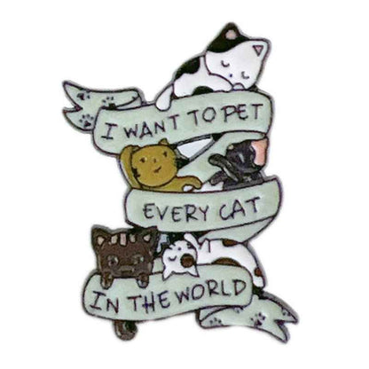 I Want to Pet Every Cat enamel pin, Shaketea cat lapel pin with colorful ribbon banner on Tampa Home & Garden Store