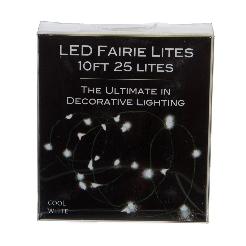 Guirlande lumineuse féérique à LED blanc froid de 3 m (10 pi) avec fil vert et 25 lumières, alimentée par piles