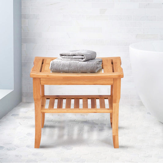 Bathroom Bamboo Shower Chair Bench with Storage Shelf - Tampa Home & Garden Store