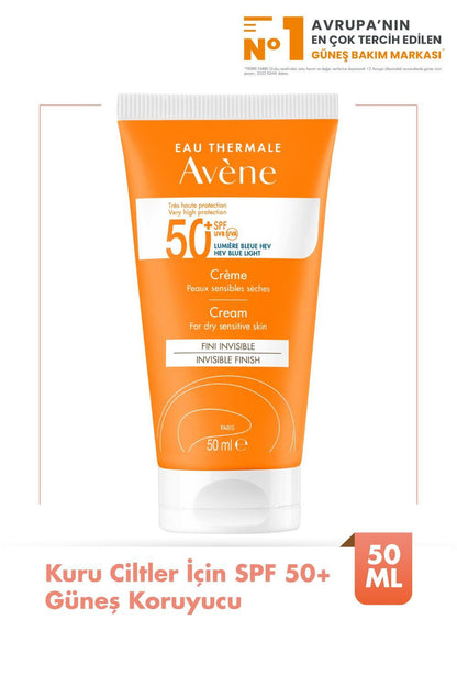 Avène fragrance-free sunscreen cream SPF50+ for dry skin, water-resistant, 50 ml on Tampa Home & Garden Store