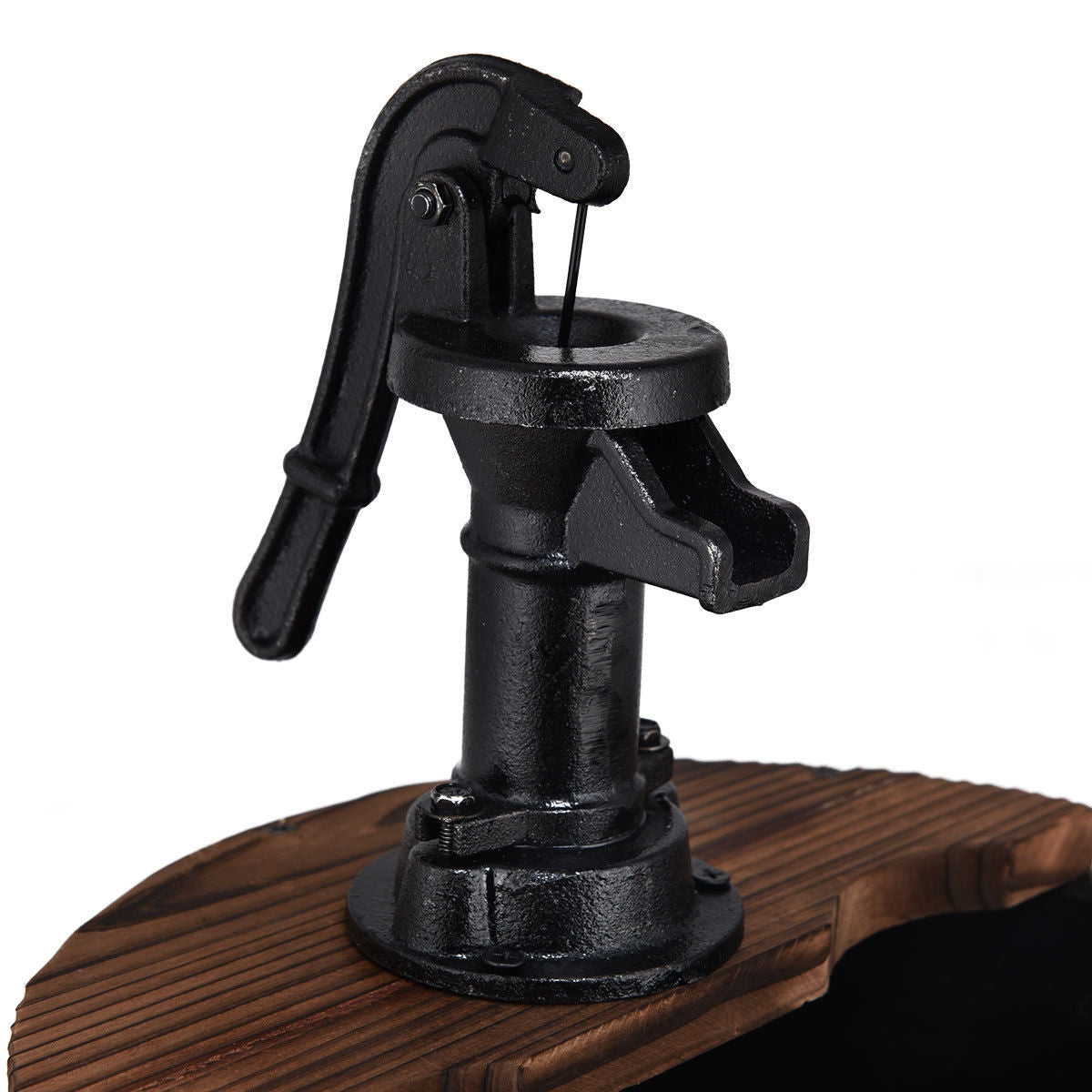 Fuente de barril de madera de dos niveles para exterior con bomba