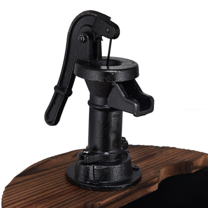 Fuente de barril de madera de dos niveles para exterior con bomba