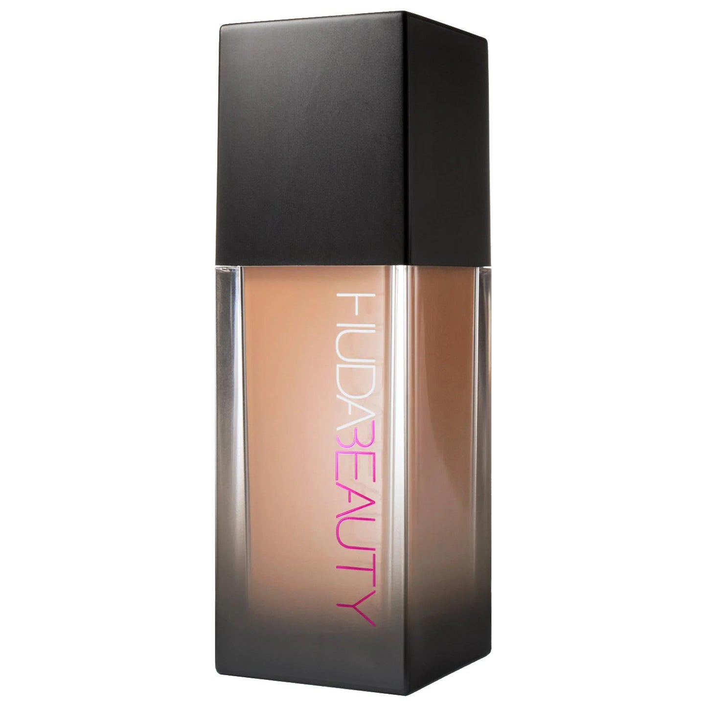 Foundation bottle Huda Beauty FauxFilter Luminous Matte warm beige glass bottle with black cap on Tampa Home & Garden Store