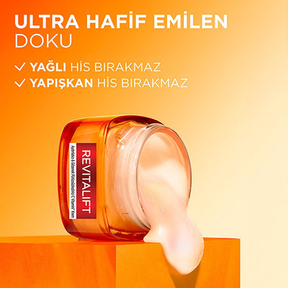 Revitalift Vitamin C Face Cream jar by Beauty Care Bag, orange glass bottle with cream pouring on Tampa Home & Garden Store