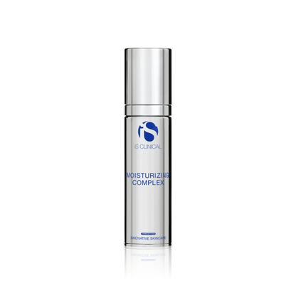 iS Clinical Moisturizing Complex bottle, silver chrome finish with blue logo, 1.7oz Nava Beauty skincare on Tampa Home & Garden Store