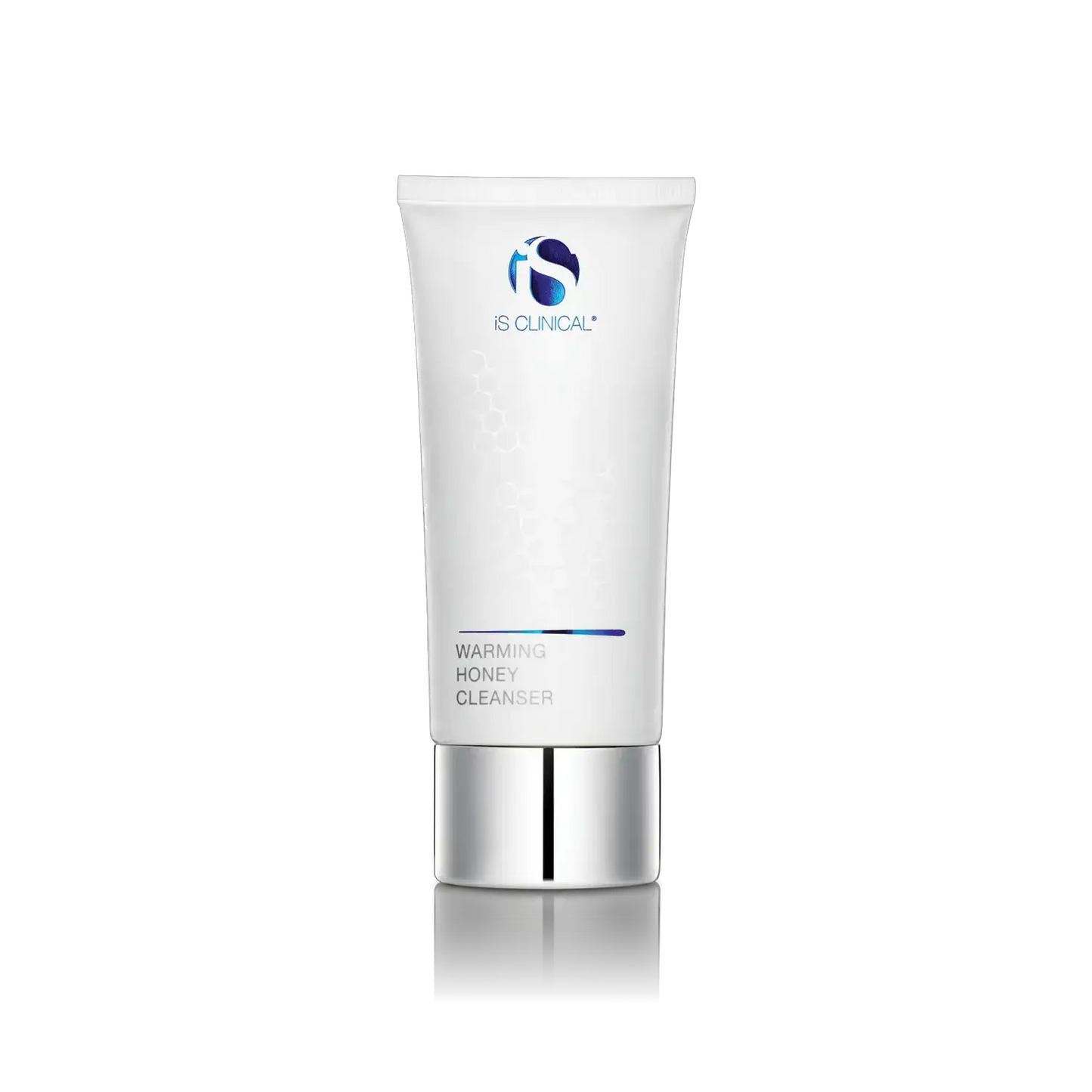 iS CLINICAL Warming Honey Cleanser 4oz tube, white with blue logo, honeycomb design, silver cap on Tampa Home & Garden Store