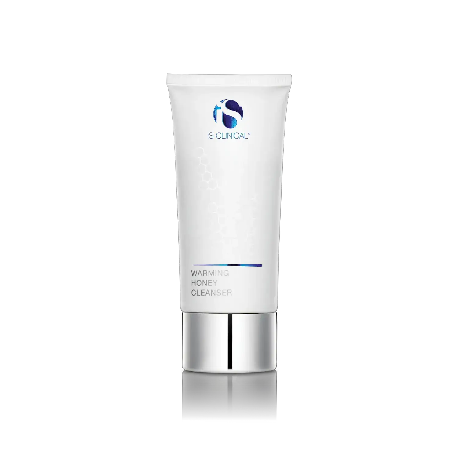 iS CLINICAL Warming Honey Cleanser 4oz tube, white with blue logo, honeycomb design, silver cap on Tampa Home & Garden Store