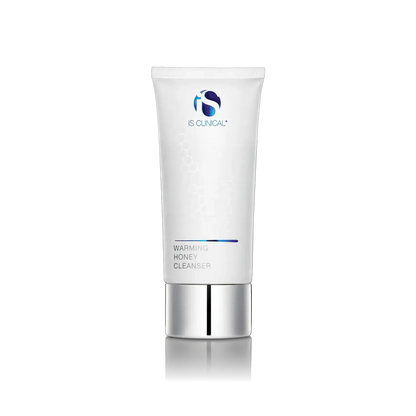 iS CLINICAL Warming Honey Cleanser 4oz tube, white with blue logo, honeycomb design, silver cap on Tampa Home & Garden Store