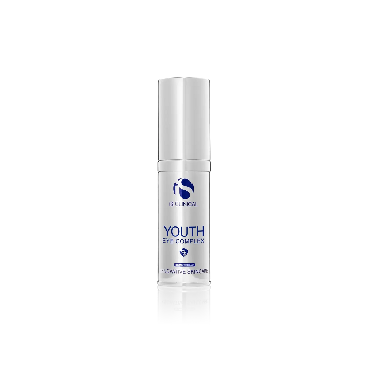 iS CLINICAL Youth Eye Complex eye cream bottle, silver finish with blue logo, 0.5 oz on Tampa Home & Garden Store