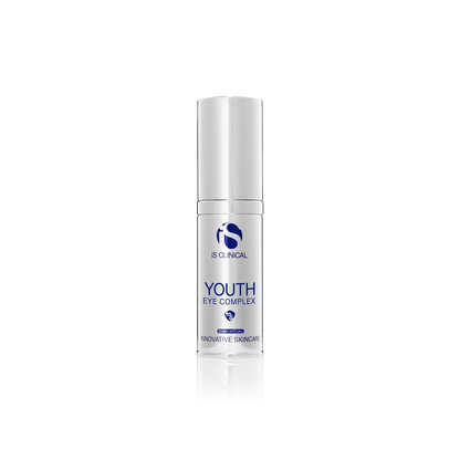 iS CLINICAL Youth Eye Complex eye cream bottle, silver finish with blue logo, 0.5 oz on Tampa Home & Garden Store