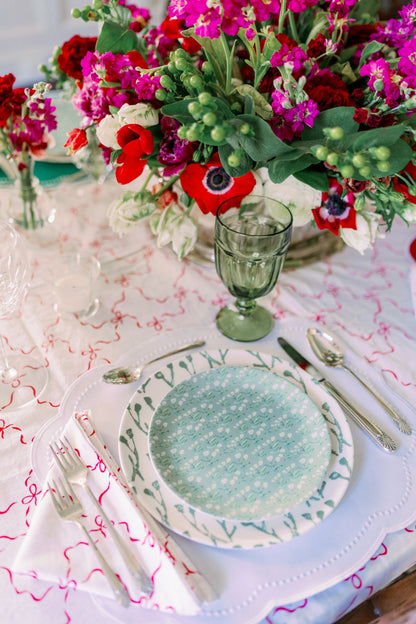 Set of Climbing Jasmine China Plates, teal botanical motif, 4 plates shown, by Erin Donahue Tice on Tampa Home & Garden Store