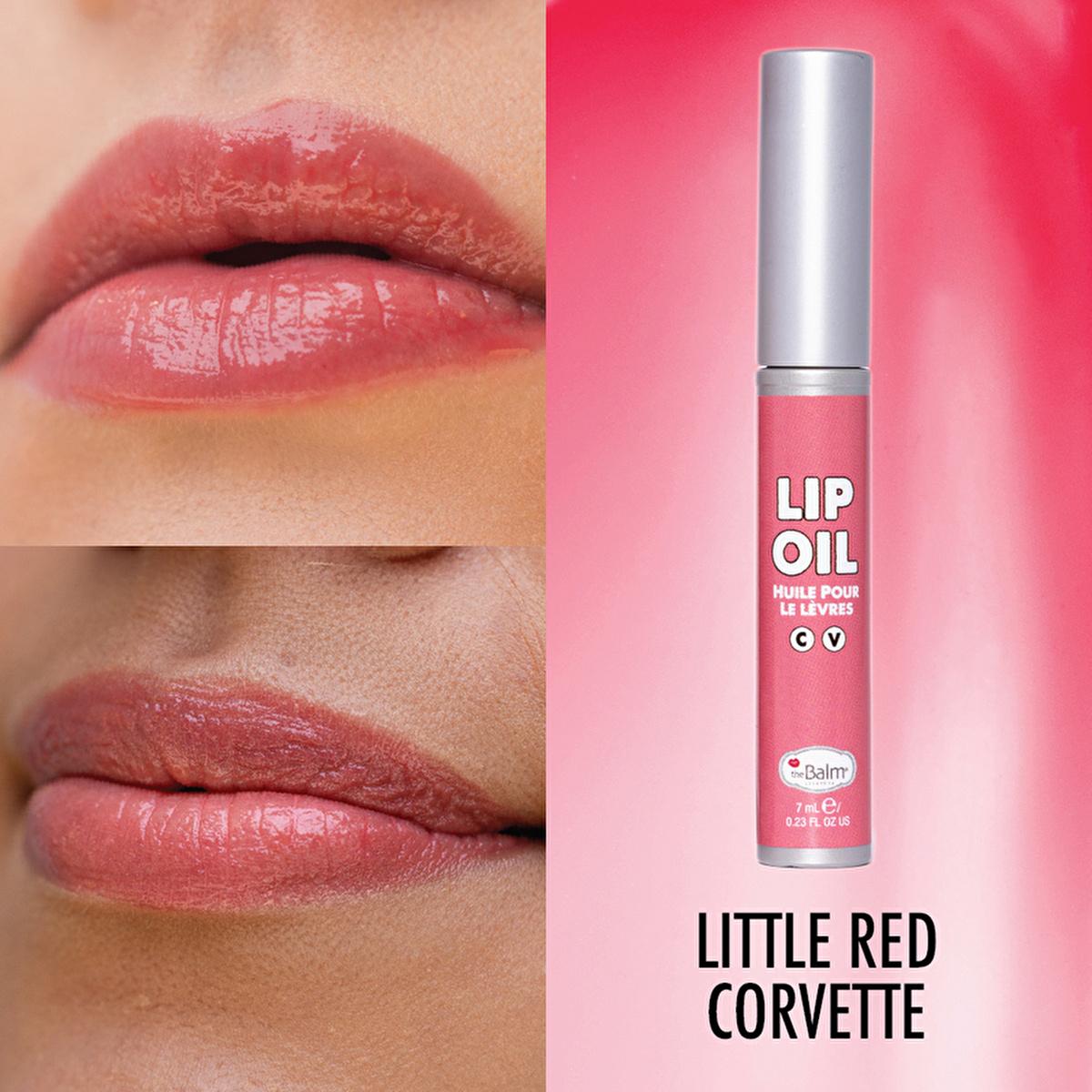 theBalm Lip Oil Little Red Corvette pink tint in tube; glossy lips on Tampa Home & Garden Store