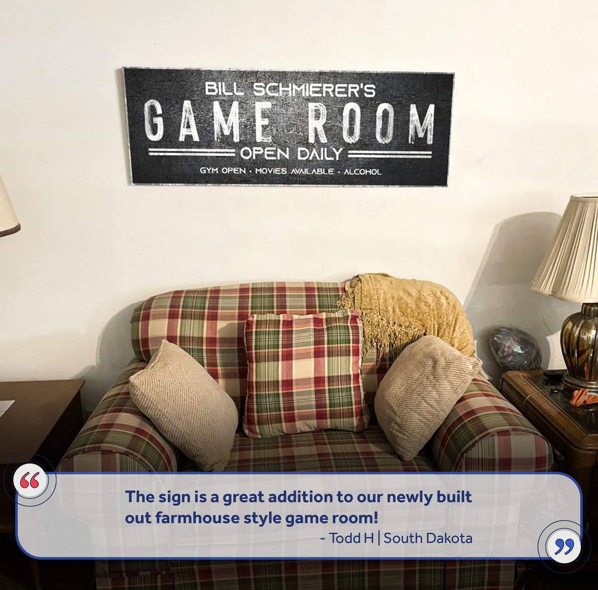 Family Game Room Sign canvas in black with white lettering by Tailored Canvases on Tampa Home & Garden Store